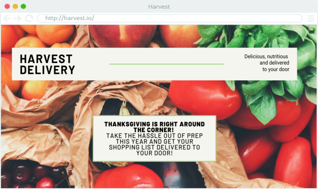 the landing page of harvest delivery